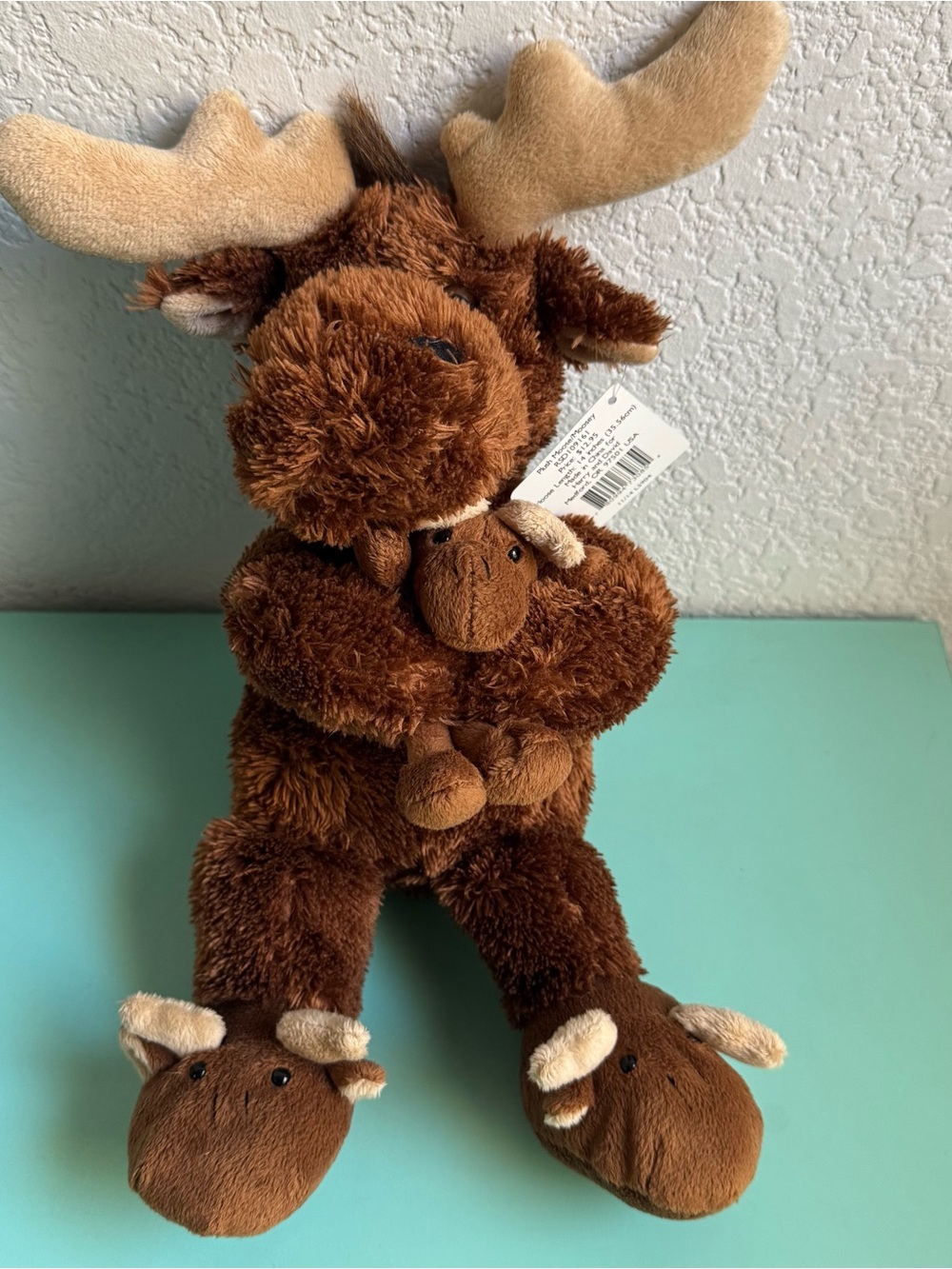Harry & David Moose with Mini / Baby Moosey Plush with moose slippers